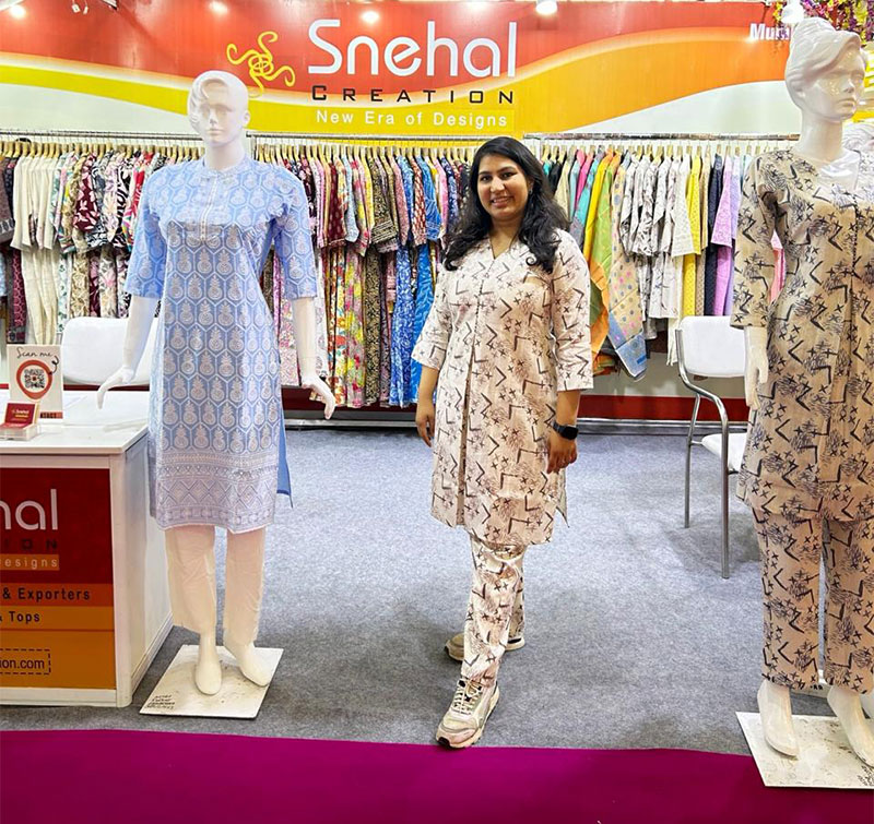 Snehal Creation booth S-15 with mannequins and kurti collection at IIGF 2025, Yashobhoomi Dwarka