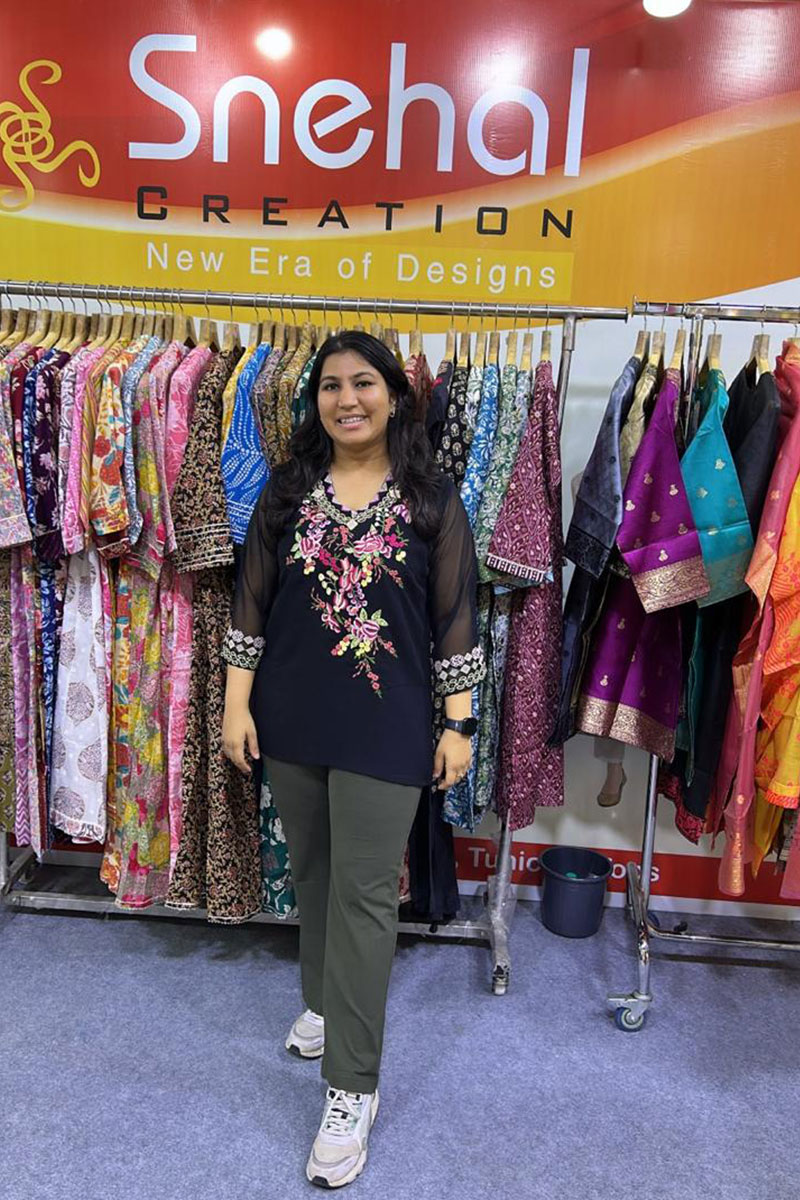 Snehal Creation team welcoming buyers at India International Garment Fair 2025, New Delhi