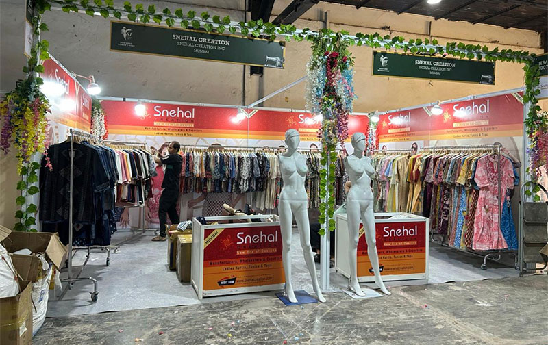 Snehal Creation stall at CMAI 81st National Garment Fair, Bombay Exhibition Centre, Mumbai, July 2025