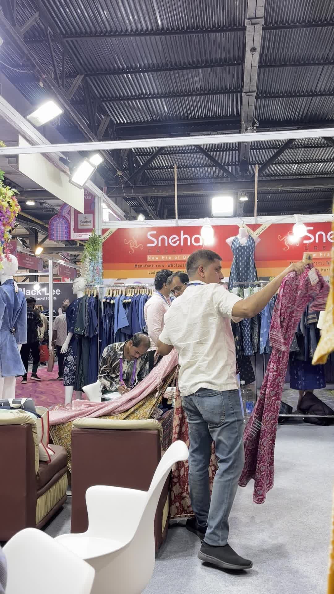 Retailers visiting the Snehal Creation booth at CMAI 82nd Garment Fair, Bombay Exhibition Centre, January 2026