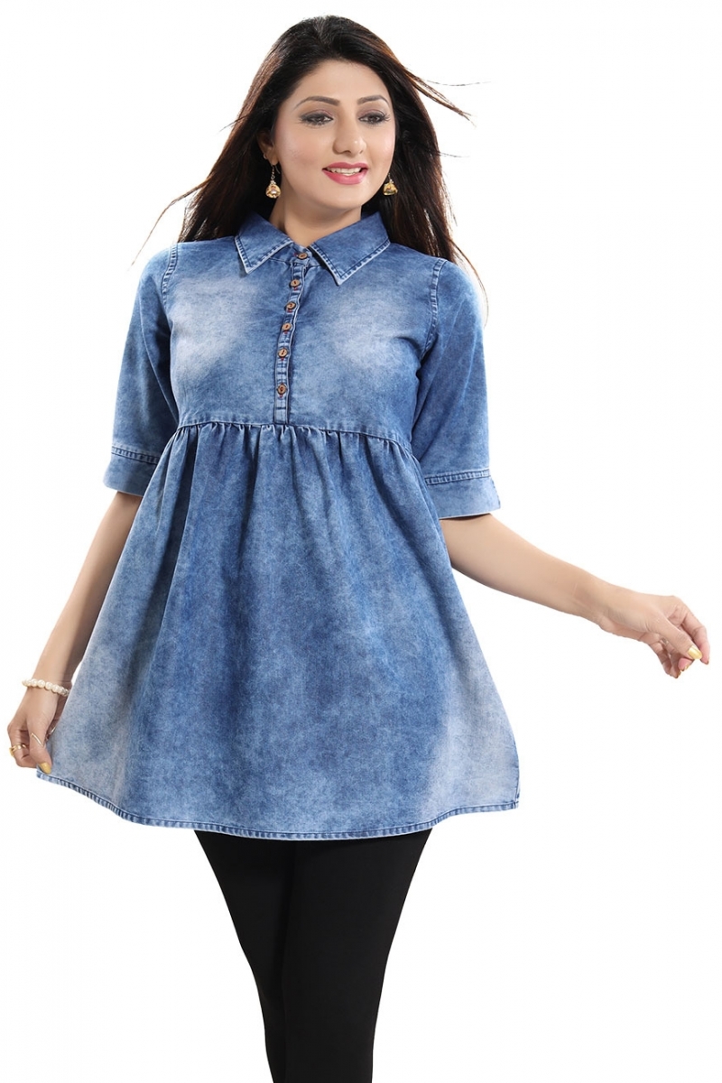 Dashing Dream Denim Short Frock Style Tunic Top for Women