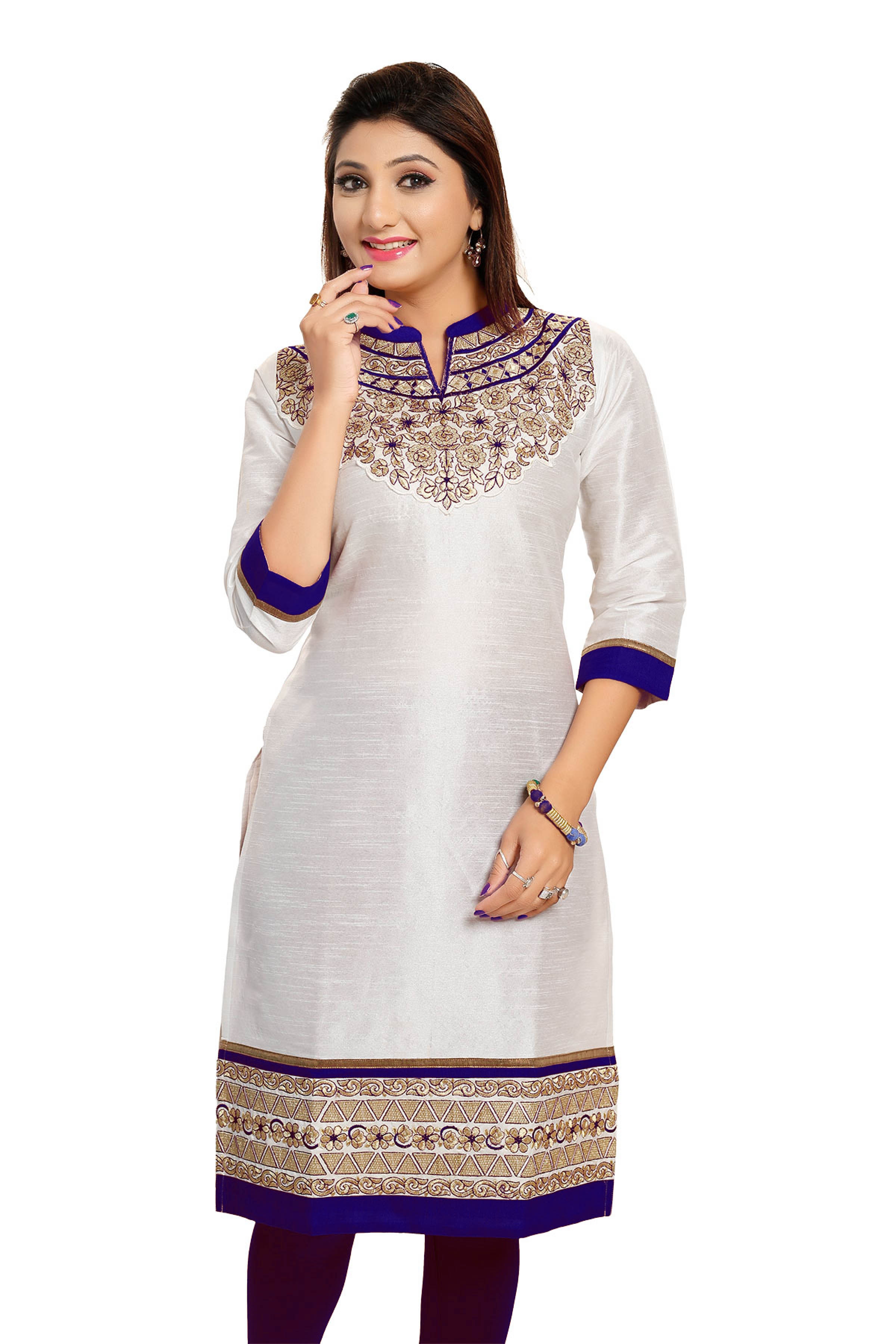 Purity Redefined White and Gold Raw Silk Party Wear Tunic with Handwork